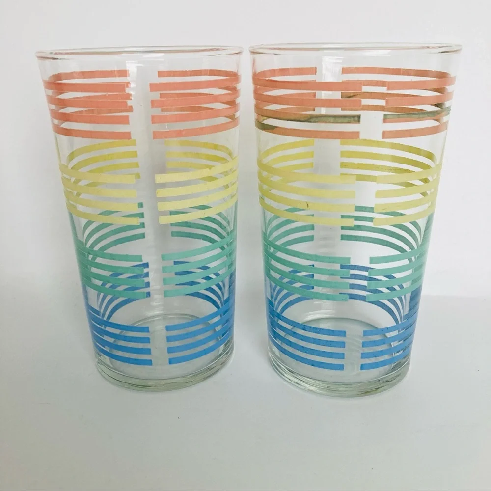 Pastel Striped Bands Tumbler Glasses Vintage MacBeth Evans? Petalware 4 1/2
